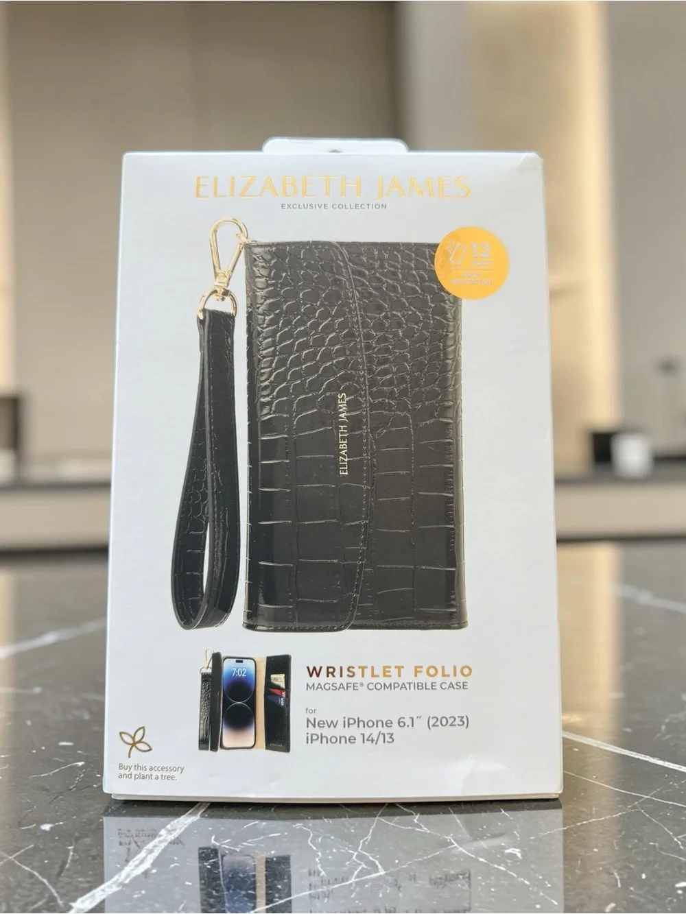 Elizabeth James Wristlet Folio MagSafe Case for iPhone 14/13 Black Croc NWT